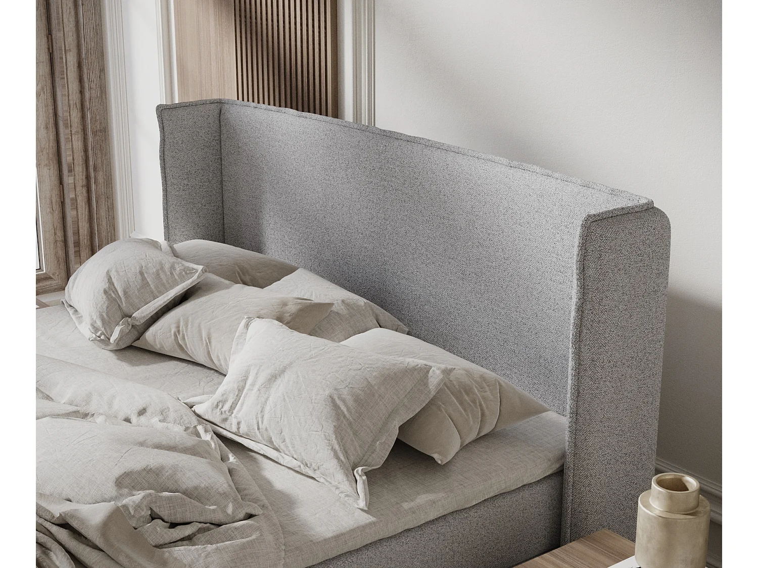 Boxspringbett aus Webstoff Ardis - Matratze - Toppermatratze - 180x200 cm - hellgrau