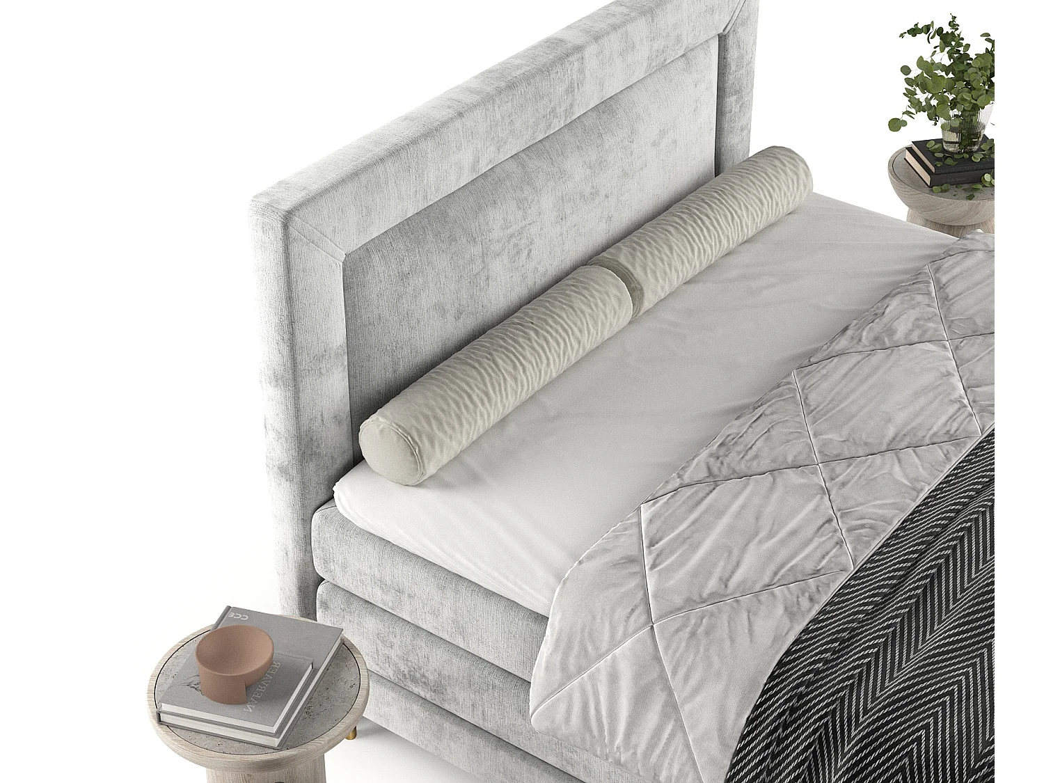 Lit boxspring en tissu chenille Madame - matelas - surmatelas - 160x200 cm - gris clair