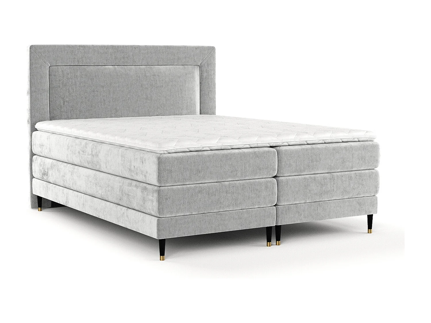 Boxspringbett aus Chenille-Stoff Madame - Matratze - Toppermatratze - 160x200 cm - hellgrau
