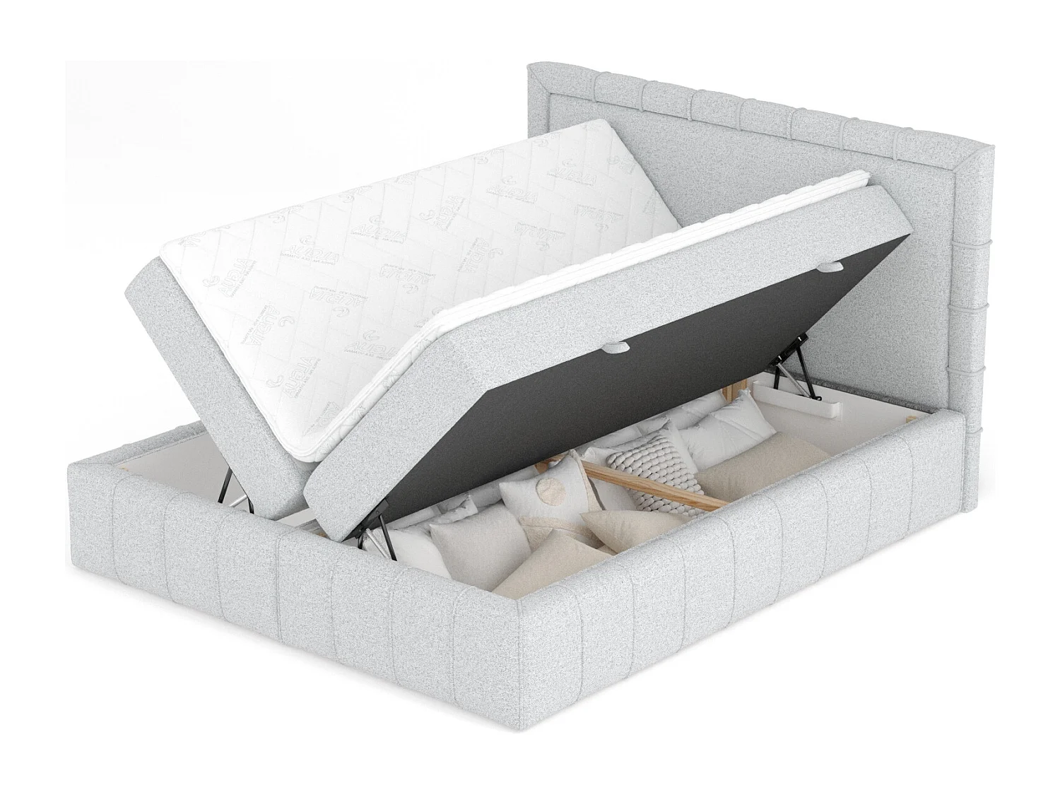 Lit boxspring en toile tissée Sundown - matelas - surmatelas - 160x200 cm - gris clair