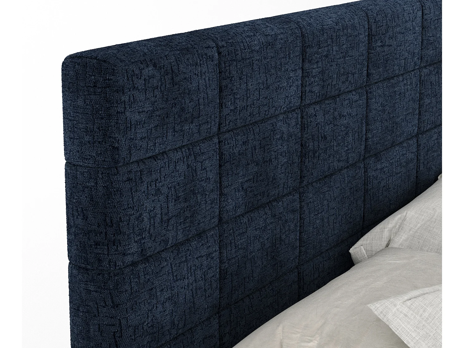 Lit boxspring en tissu chenille Ava - matelas - surmatelas - 160x200 cm - bleu marine