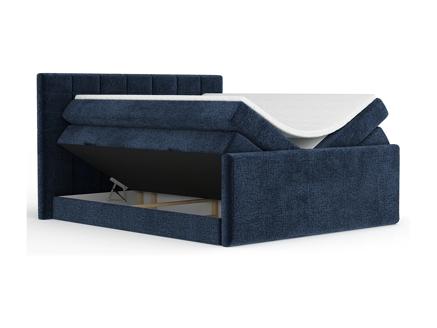 Boxspringbett aus Chenille-Stoff Ava - Matratze - Toppermatratze - 160x200 cm - marineblau