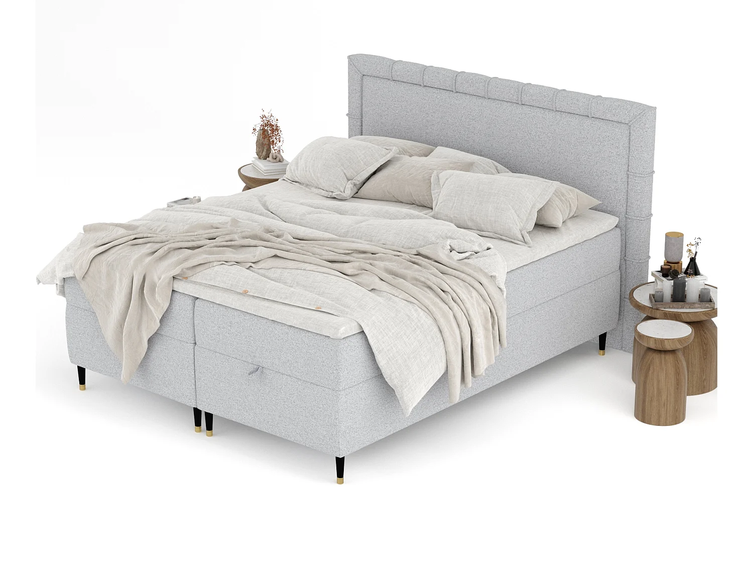 Boxspringbett aus Webstoff Voyage - Matratze - Toppermatratze - 180x200 cm - hellgrau