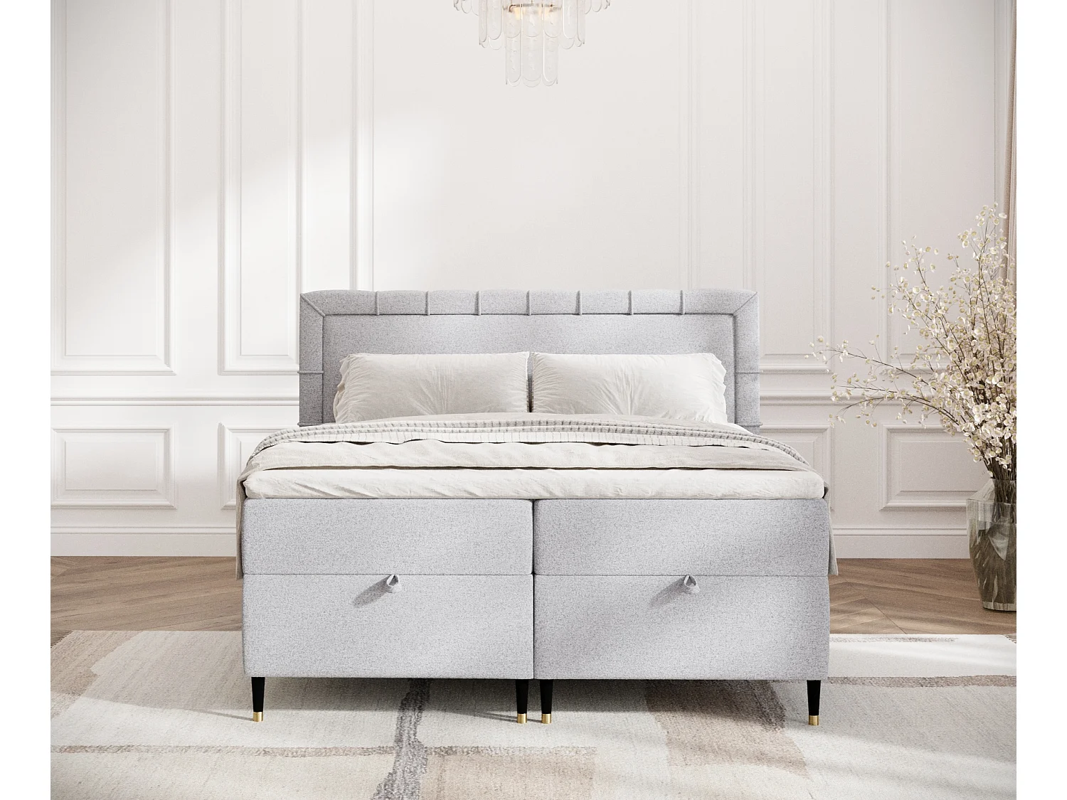 Boxspringbett aus Webstoff Voyage - Matratze - Toppermatratze - 180x200 cm - hellgrau