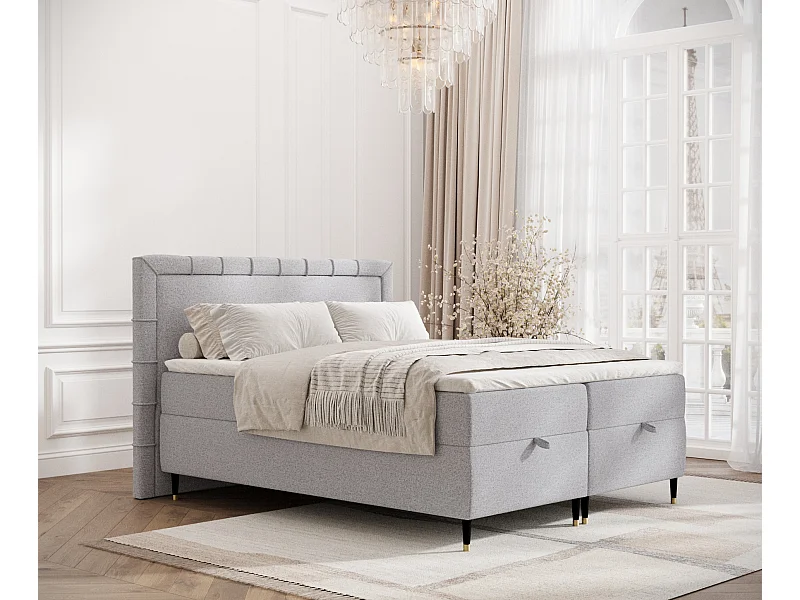 Lit boxspring en toile tissée Voyage - matelas - surmatelas - 180x200 cm - gris clair