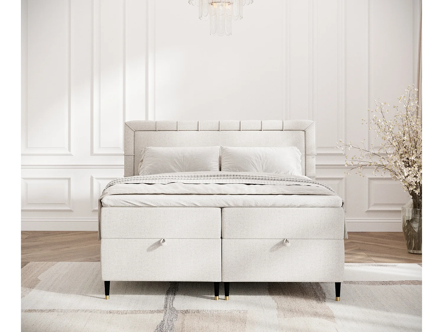 Lit boxspring en toile tissée Voyage - matelas - surmatelas - 200x200 cm - beige