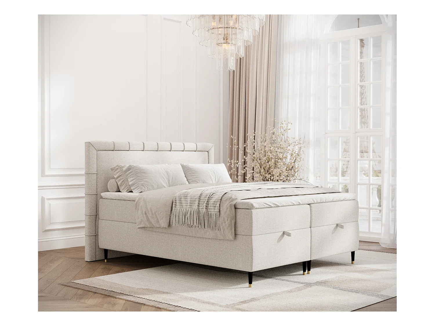 Lit boxspring en toile tissée Voyage - matelas - surmatelas - 200x200 cm - beige