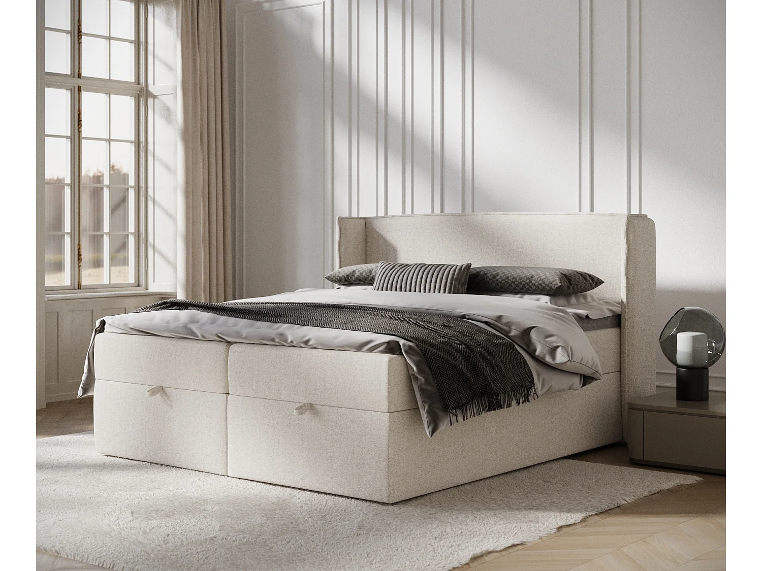 Boxspringbett aus Webstoff Passion - Matratze - Toppermatratze - 180x200 cm - beige