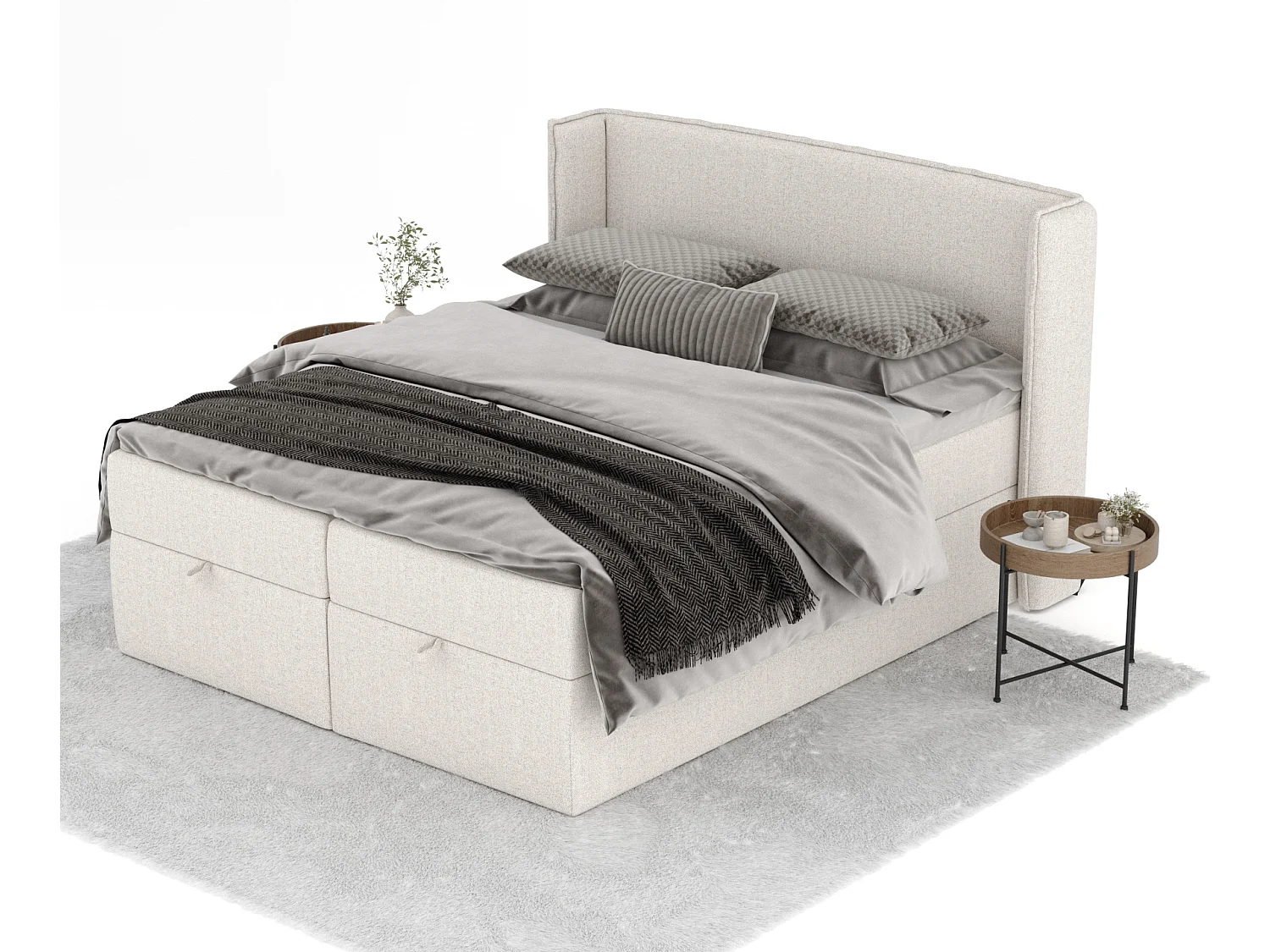 Boxspringbett aus Webstoff Passion - Matratze - Toppermatratze - 180x200 cm - beige