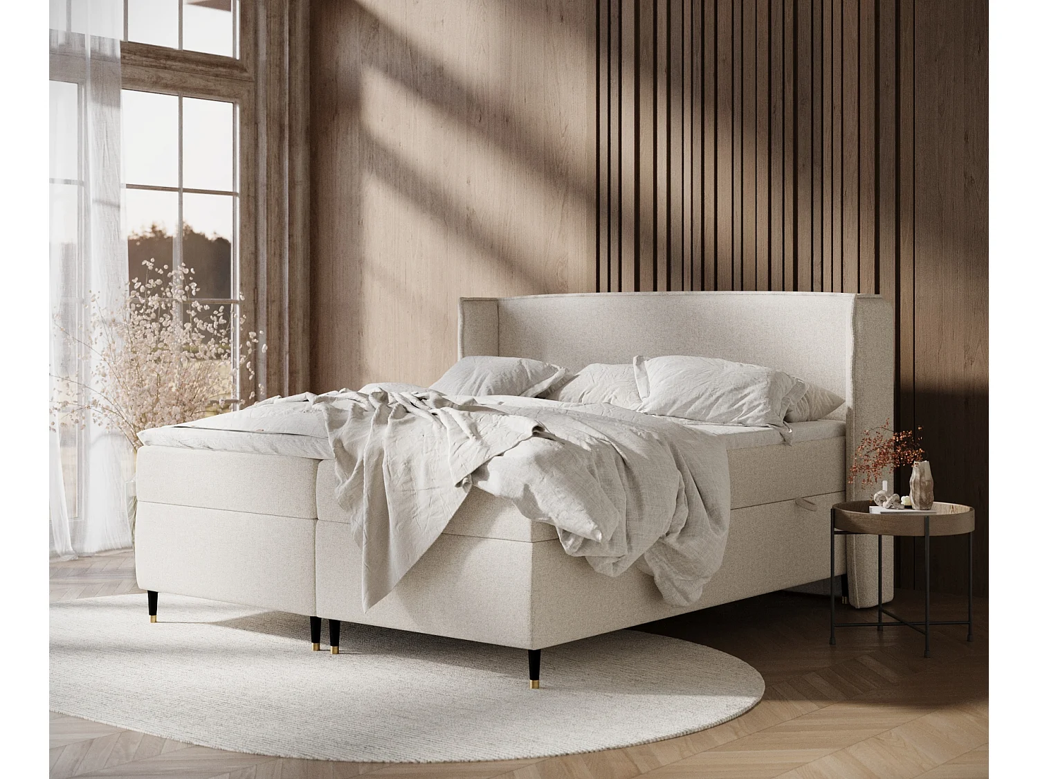 Boxspringbett aus Webstoff Segni - Matratze - Toppermatratze - 180x200 cm - beige