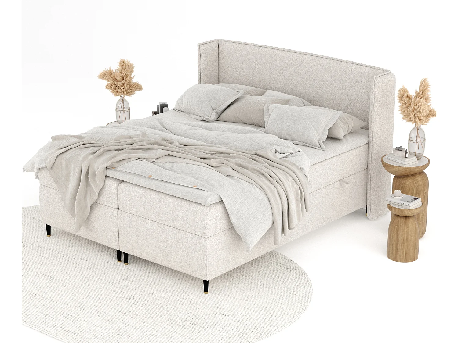 Boxspringbett aus Webstoff Segni - Matratze - Toppermatratze - 180x200 cm - beige