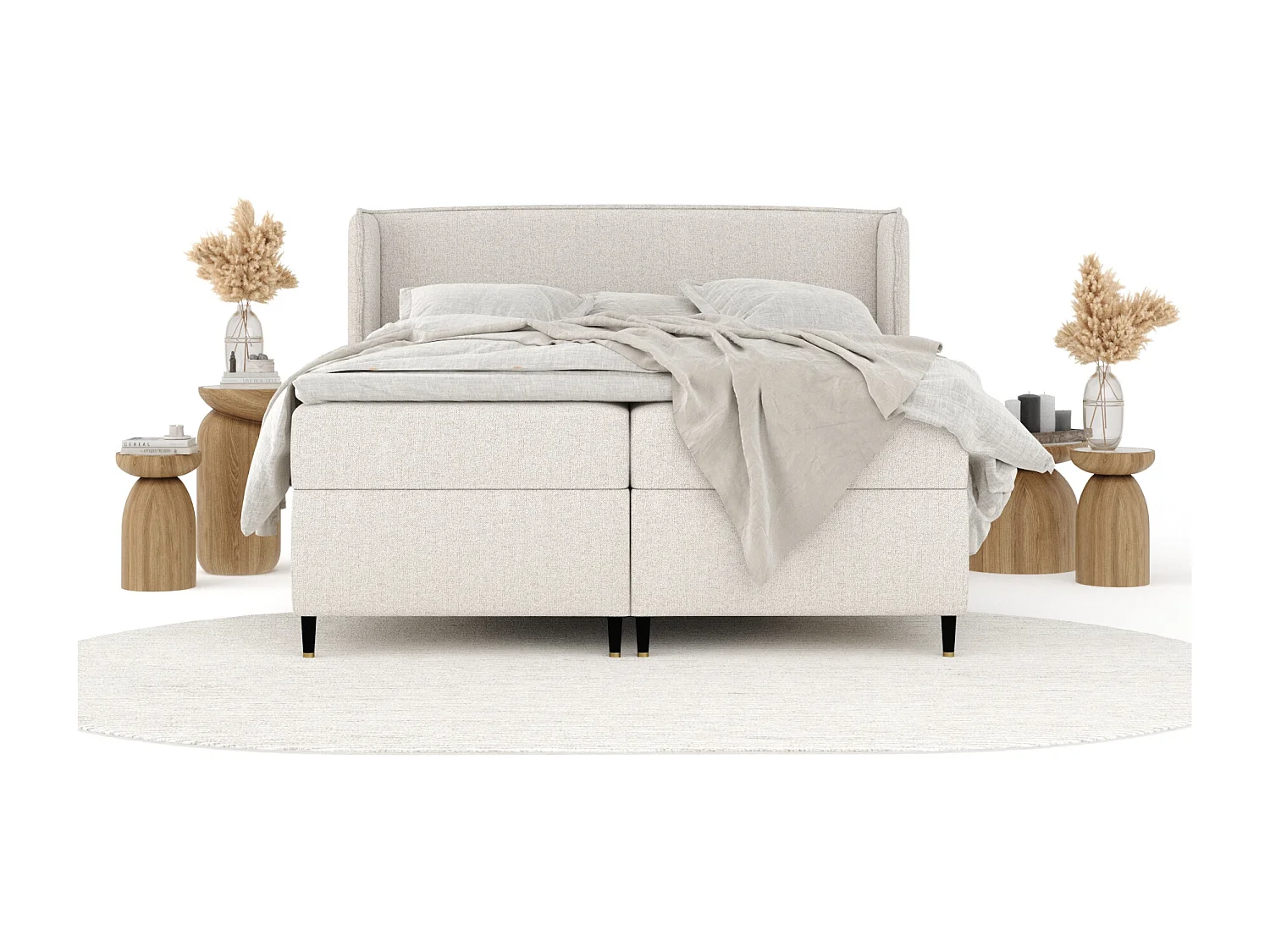 Boxspringbett aus Webstoff Segni - Matratze - Toppermatratze - 180x200 cm - beige