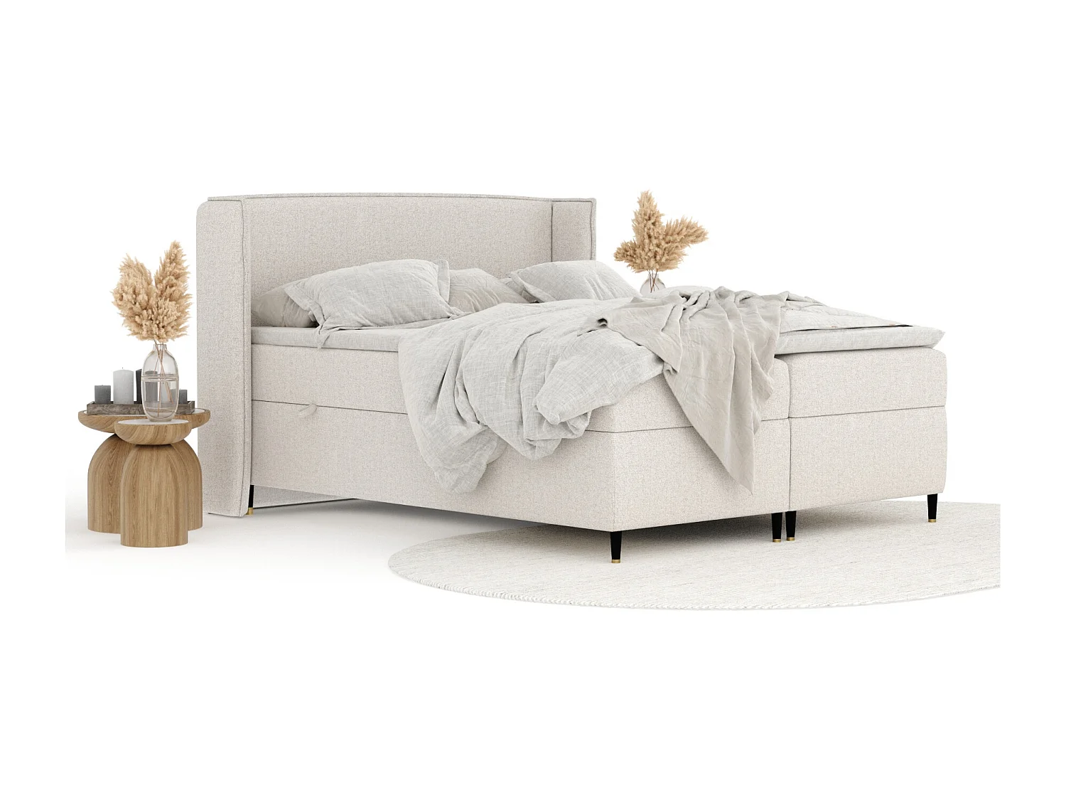 Lit boxspring en toile tissée Segni - matelas - surmatelas - 180x200 cm - beige