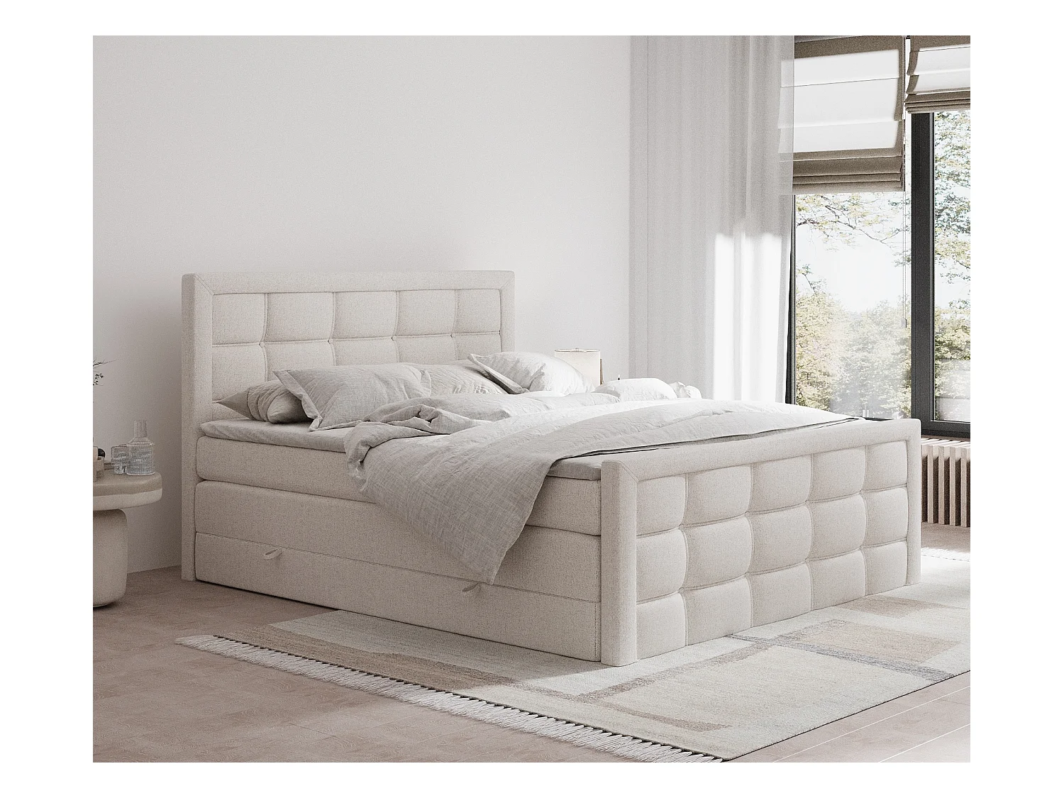 Lit boxspring en toile tissée Ambrosia - matelas - surmatelas - 180x200 cm - beige