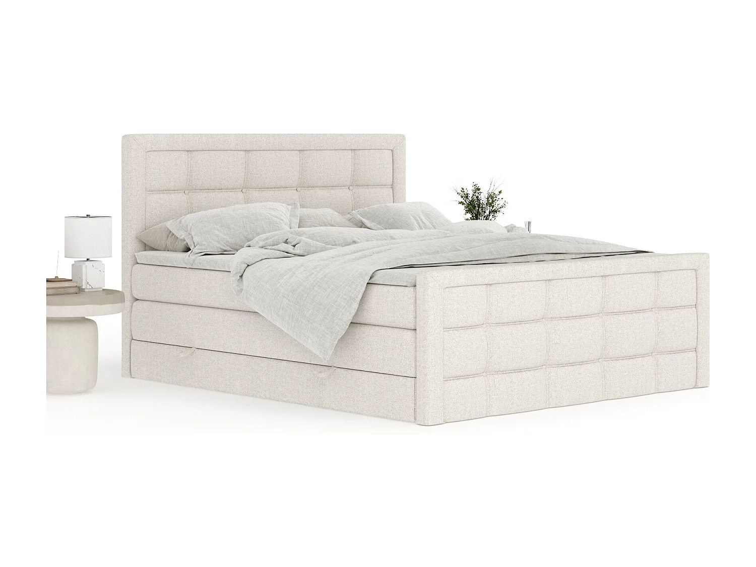 Boxspringbett aus Webstoff Ambrosia - Matratze - Toppermatratze - 180x200 cm - beige