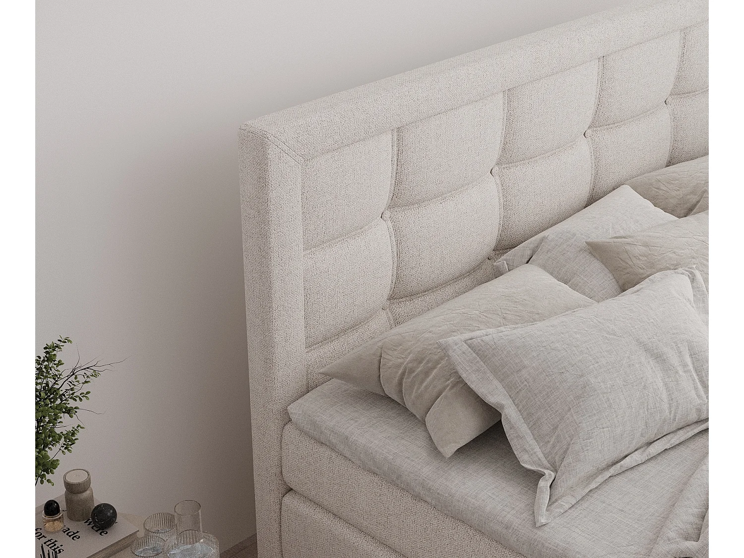 Boxspringbett aus Webstoff Ambrosia - Matratze - Toppermatratze - 180x200 cm - beige