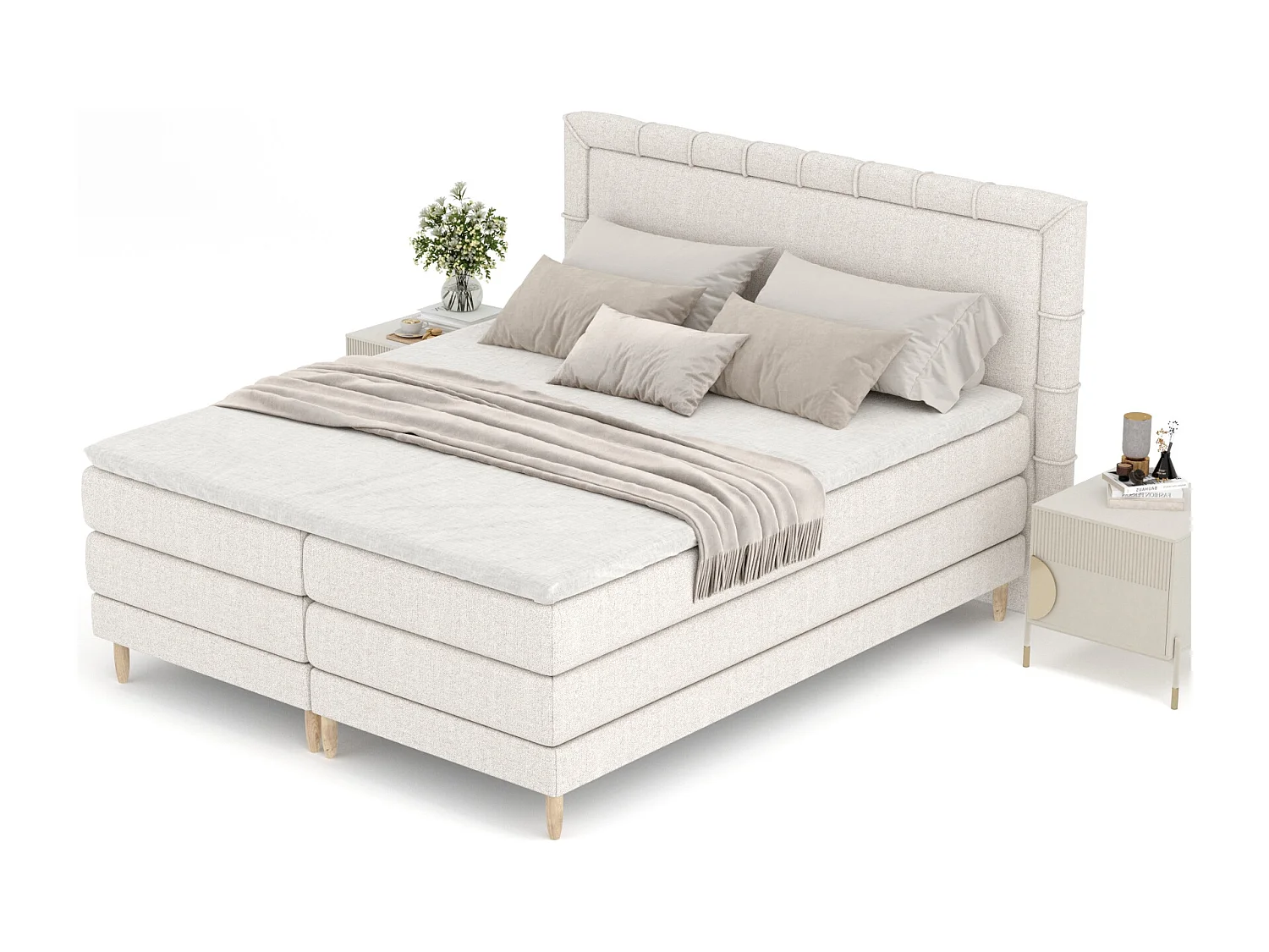 Lit boxspring en toile tissée Rimini - matelas - surmatelas - 180x200 cm - beige