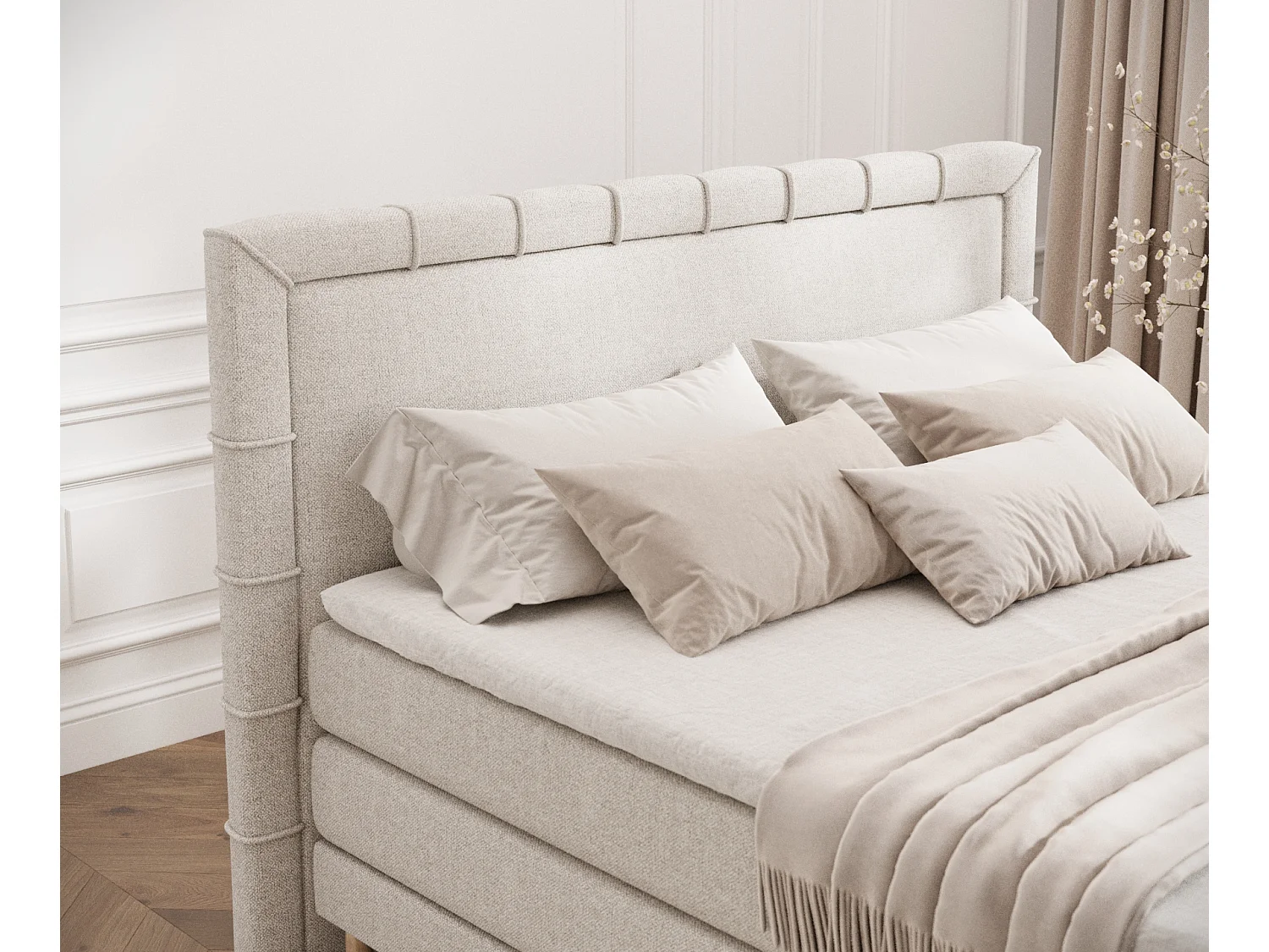 Lit boxspring en toile tissée Rimini - matelas - surmatelas - 180x200 cm - beige