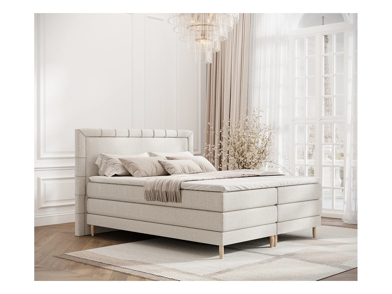 Lit boxspring en toile tissée Rimini - matelas - surmatelas - 180x200 cm - beige