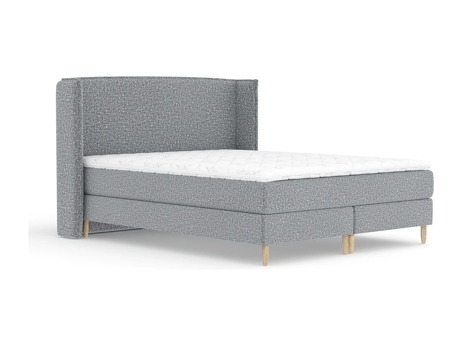 Boxspringbett aus Boucle-Stoff Ardis - Matratze - Toppermatratze - 180x200 cm - grau