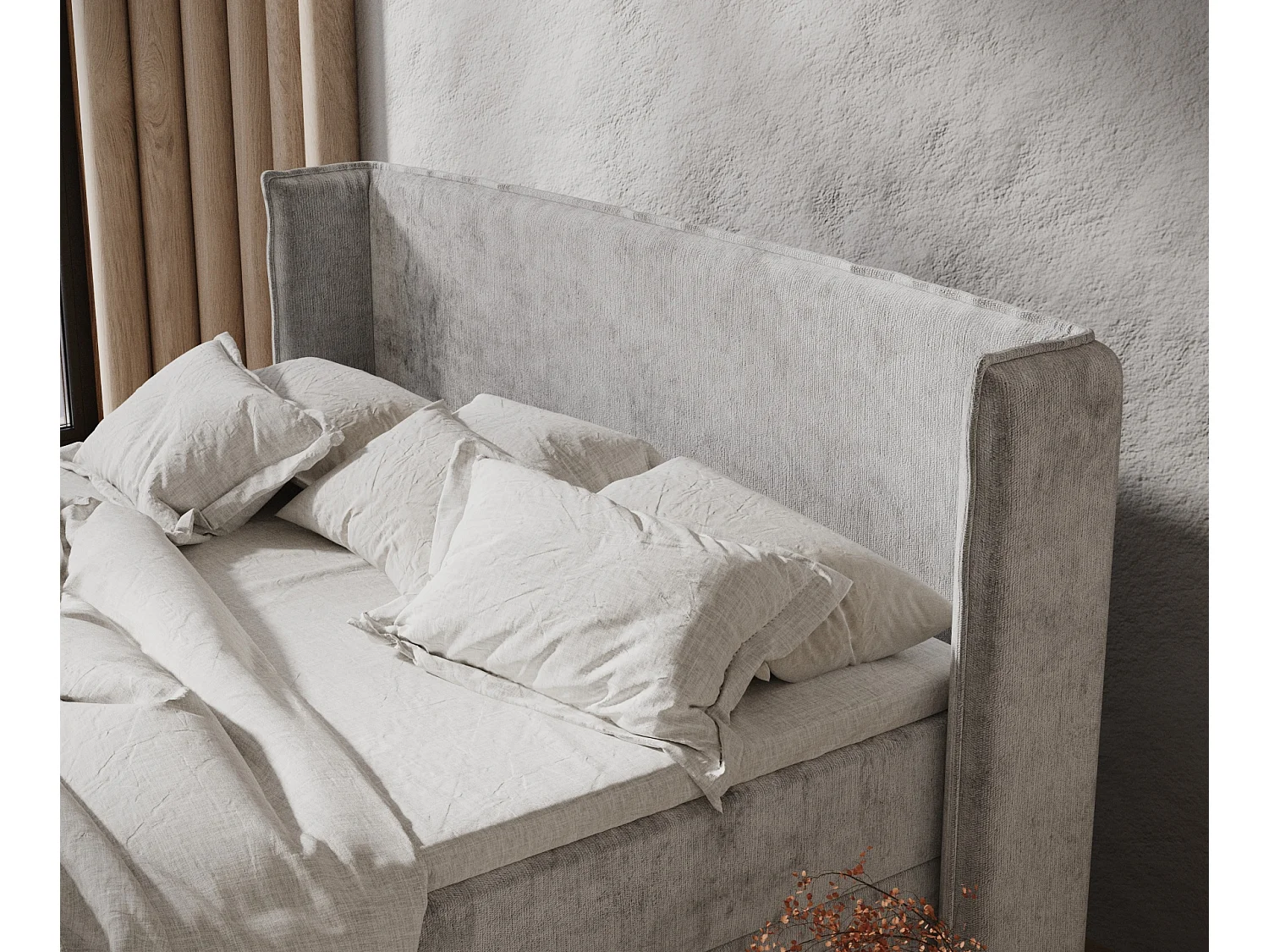 Boxspringbett aus Chenille-Stoff Monpelli - Matratze - Toppermatratze - 160x200 cm - hellgrau