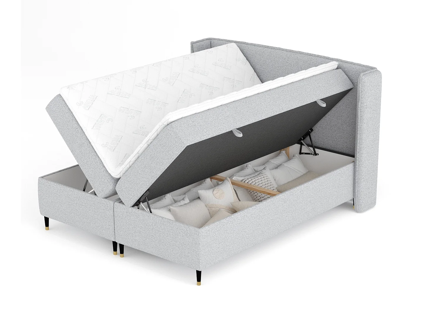 Lit boxspring en toile tissée Segni - matelas - surmatelas - 180x200 cm - gris clair