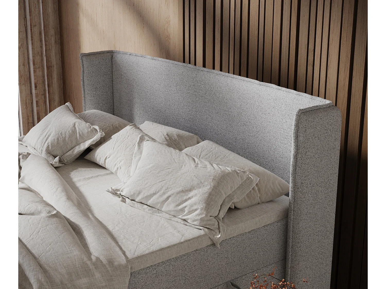 Lit boxspring en toile tissée Segni - matelas - surmatelas - 180x200 cm - gris clair