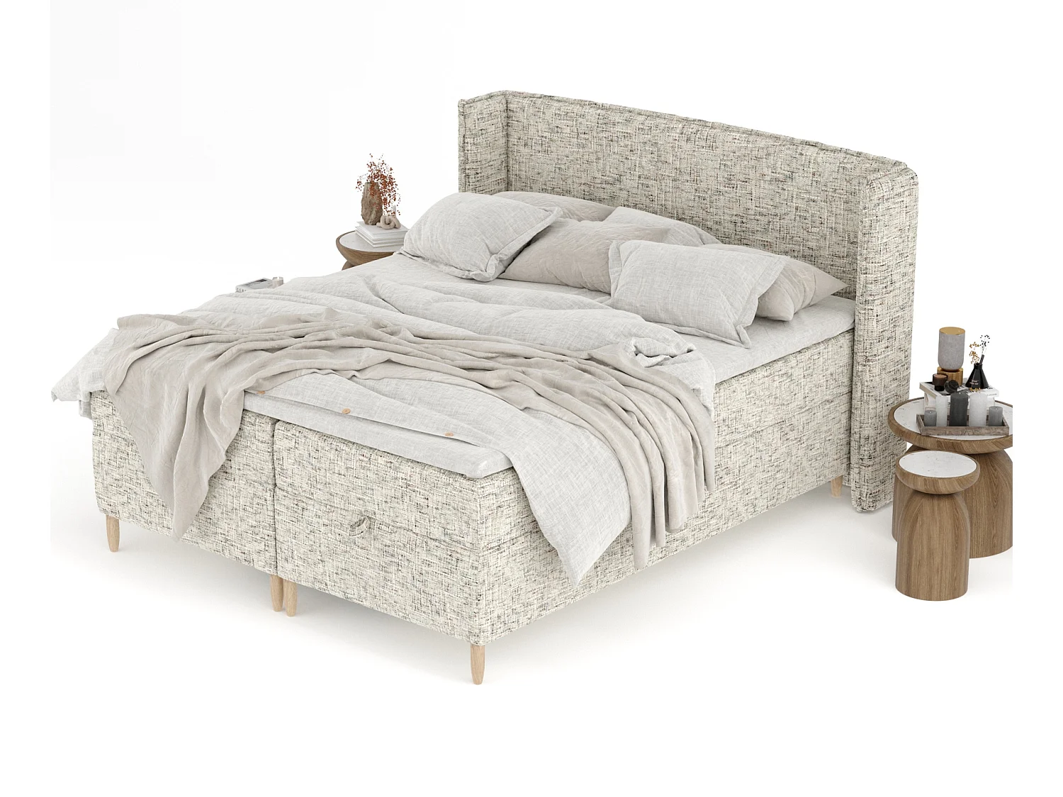 Boxspringbett aus Webstoff Monpelli - Matratze - Toppermatratze - 180x200 cm - beige melange