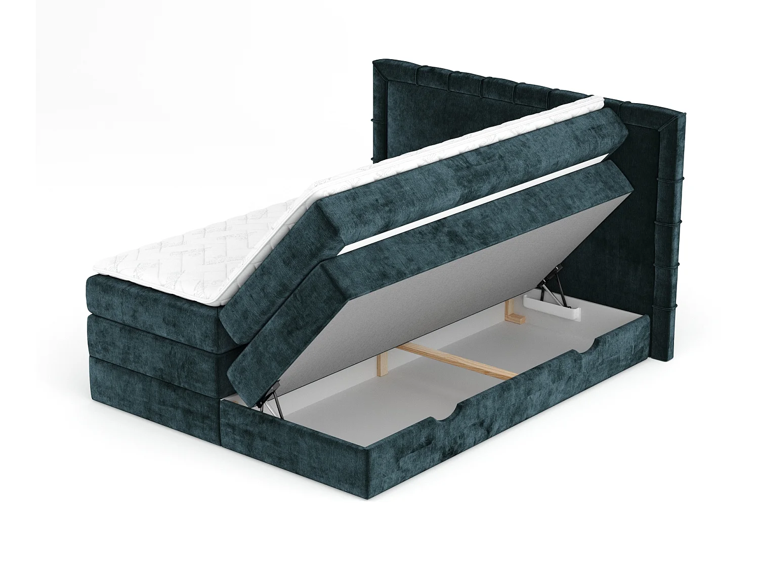 Boxspringbett aus Chenille-Stoff Rosabel - Matratze - Toppermatratze - 140x200 cm - blaugrüne