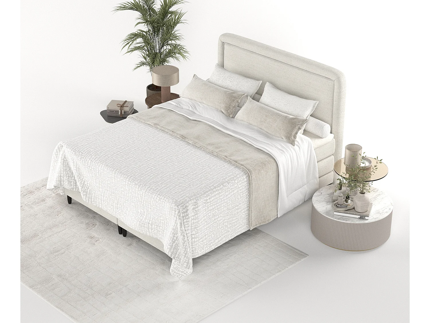 Boxspringbett aus Webstoff Dove - Matratze - Toppermatratze - 200x200 cm - creme