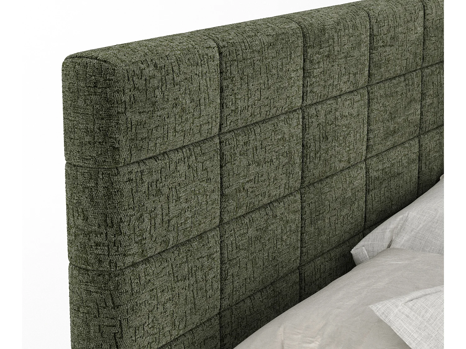 Boxspringbett aus Chenille-Stoff Ava - Matratze - Toppermatratze - 200x200 cm - olivenfarbe