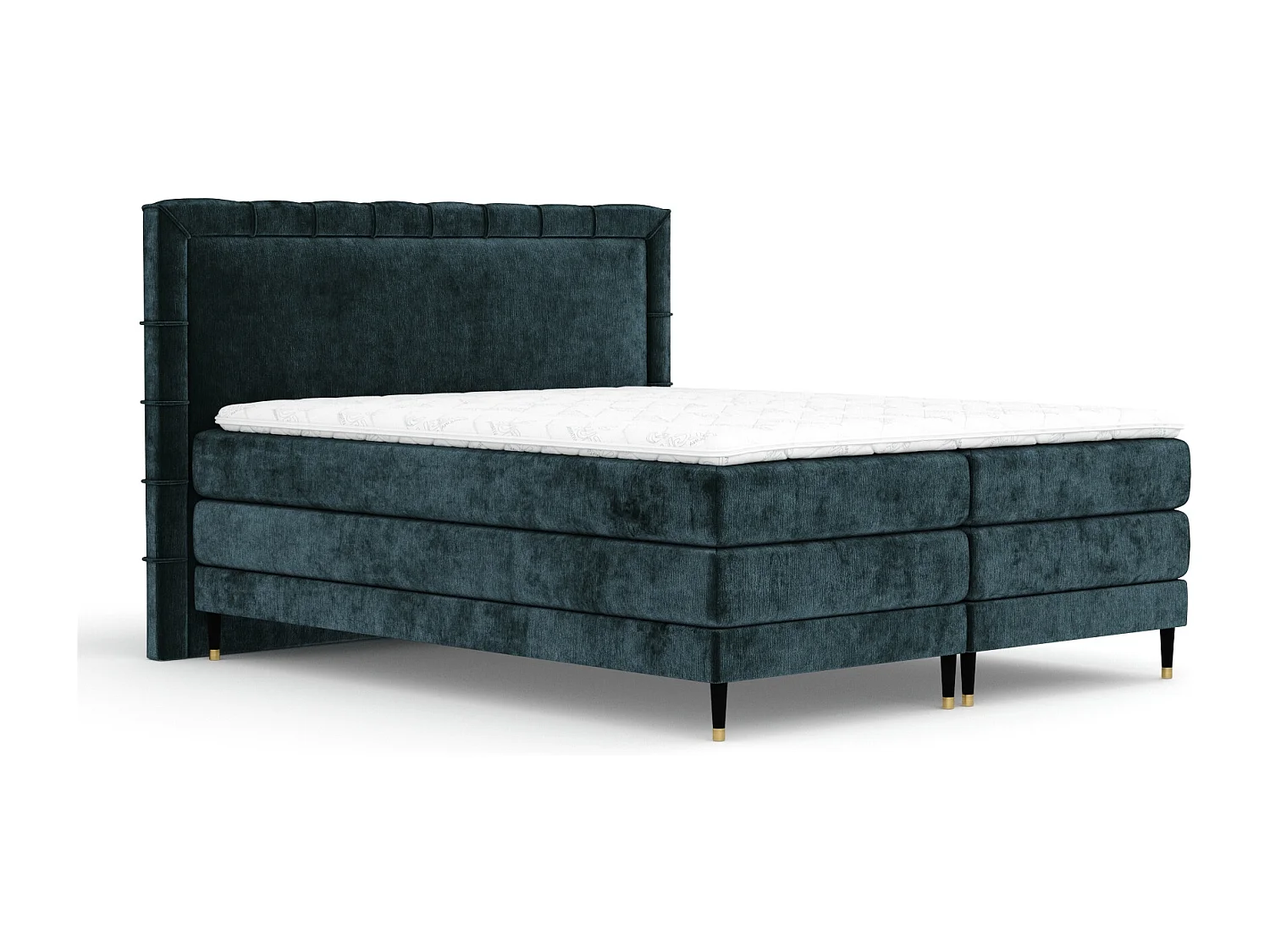 Boxspringbett aus Chenille-Stoff Rimini - Matratze - Toppermatratze - 180x200 cm - blaugrüne