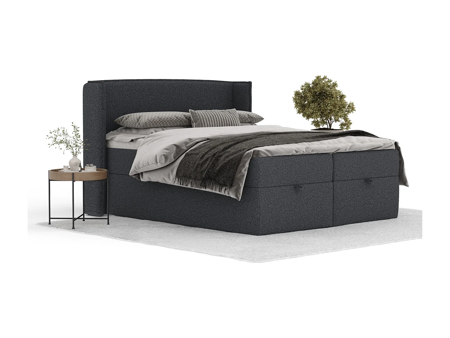 Lit boxspring en toile tissée Passion - matelas - surmatelas - 180x200 cm - noir