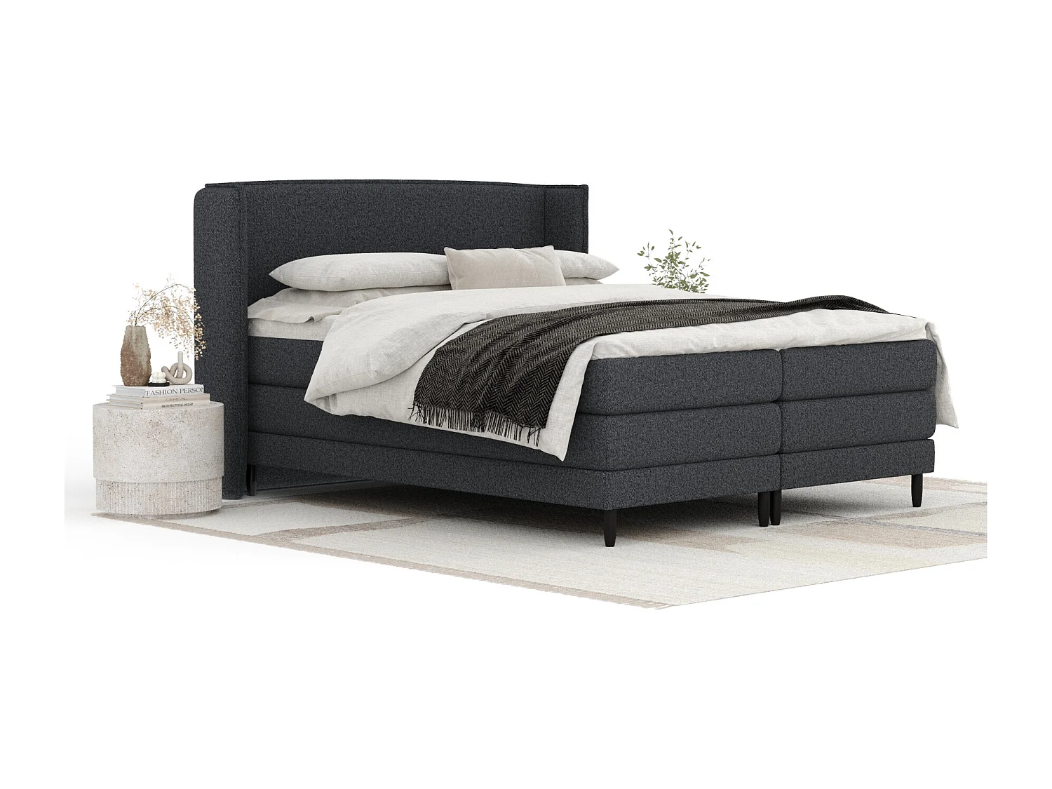 Lit boxspring en toile tissée Carizzo - matelas - surmatelas - 140x200 cm - noir