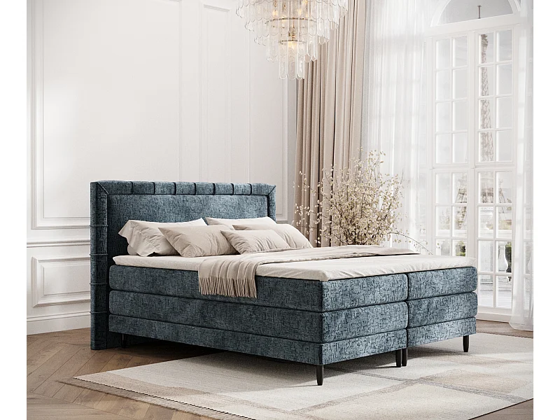 Boxspringbett aus Chenille-Stoff Rimini - materac - topper - 200x200 cm - blau