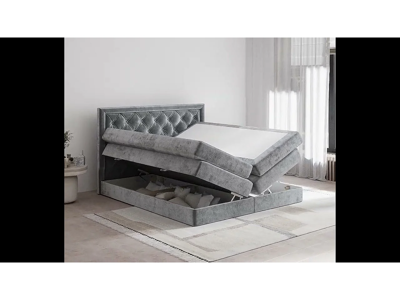 Lit boxspring en tissu chenille Aurelia - matelas - surmatelas - 160x200 cm - couleur cuivre