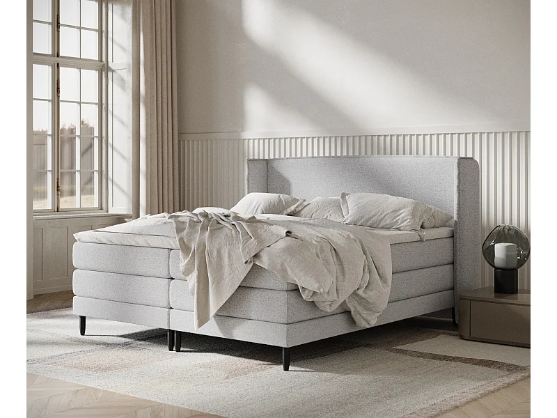 Lit boxspring en toile tissée Carizzo - matelas - surmatelas - 180x200 cm - gris clair