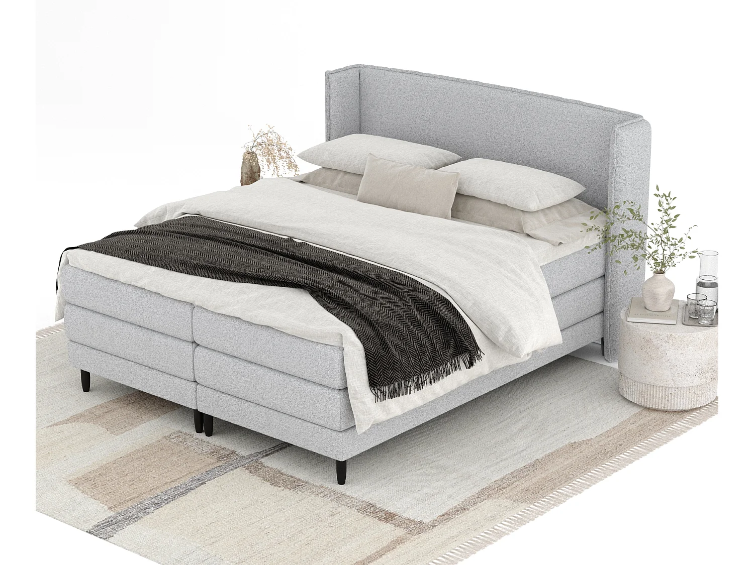 Boxspringbett aus Webstoff Carizzo - Matratze - Toppermatratze - 180x200 cm - hellgrau