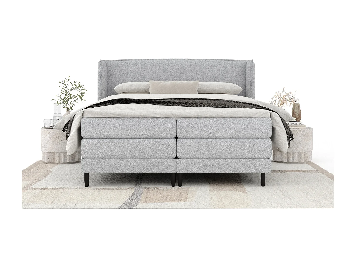 Boxspringbett aus Webstoff Carizzo - Matratze - Toppermatratze - 180x200 cm - hellgrau