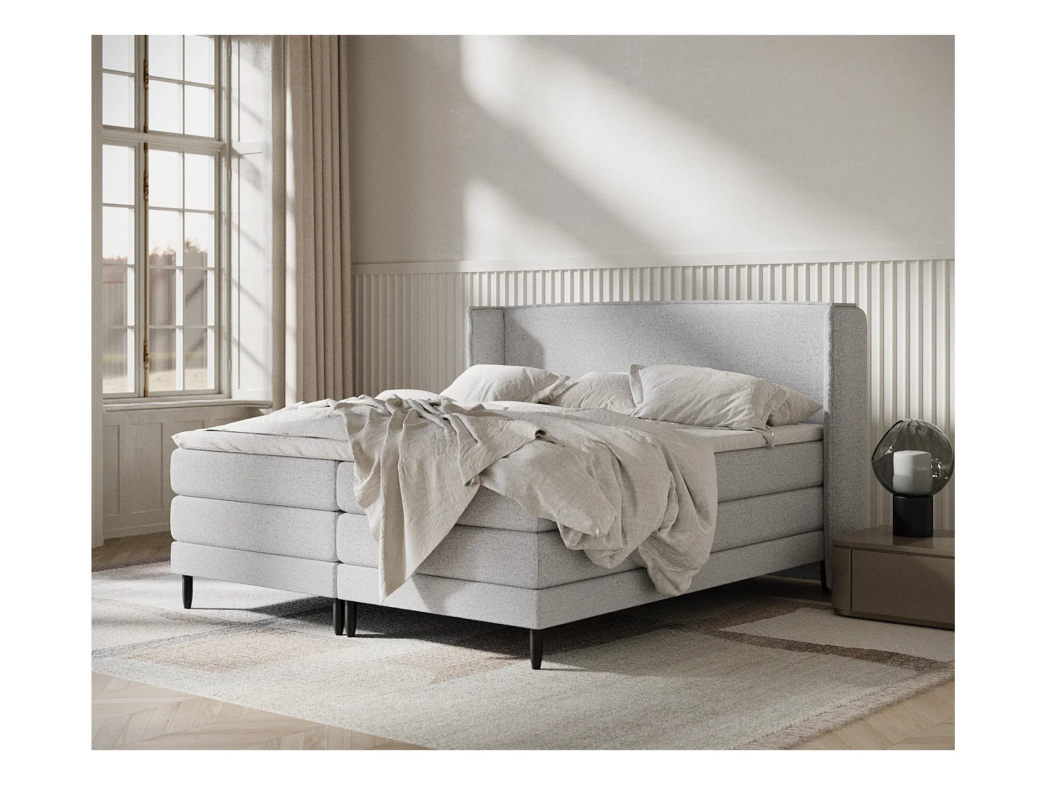 Lit boxspring en toile tissée Carizzo - matelas - surmatelas - 180x200 cm - gris clair