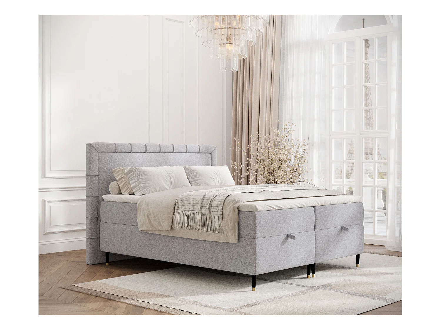 Lit boxspring en toile tissée Voyage - matelas - surmatelas - 160x200 cm - gris clair
