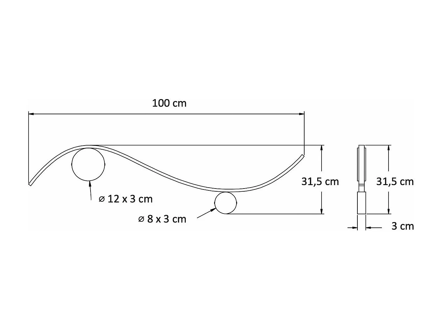 Applique LED design longue vague double support laiton - Curva
