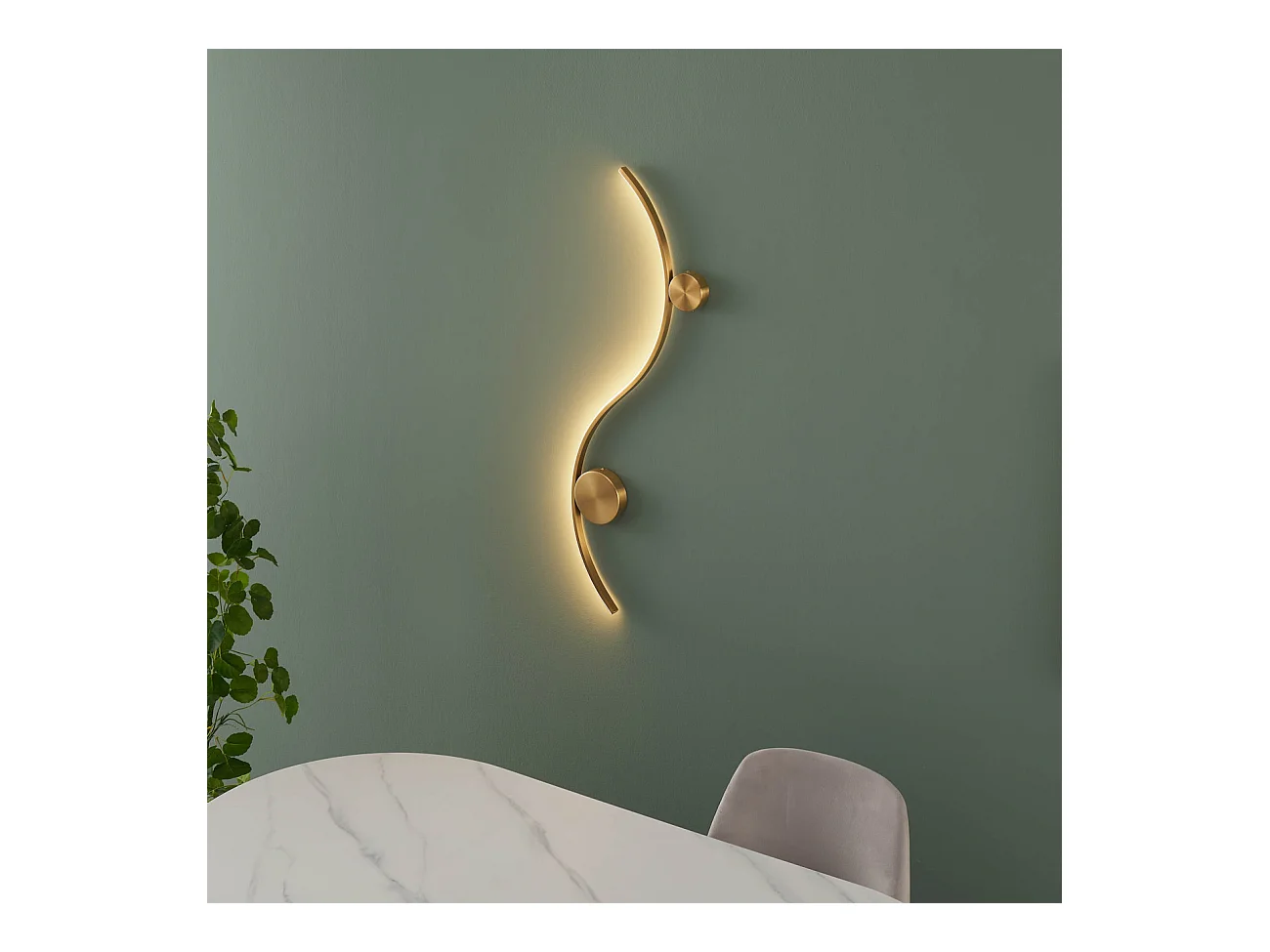 Applique LED design longue vague double support laiton - Curva