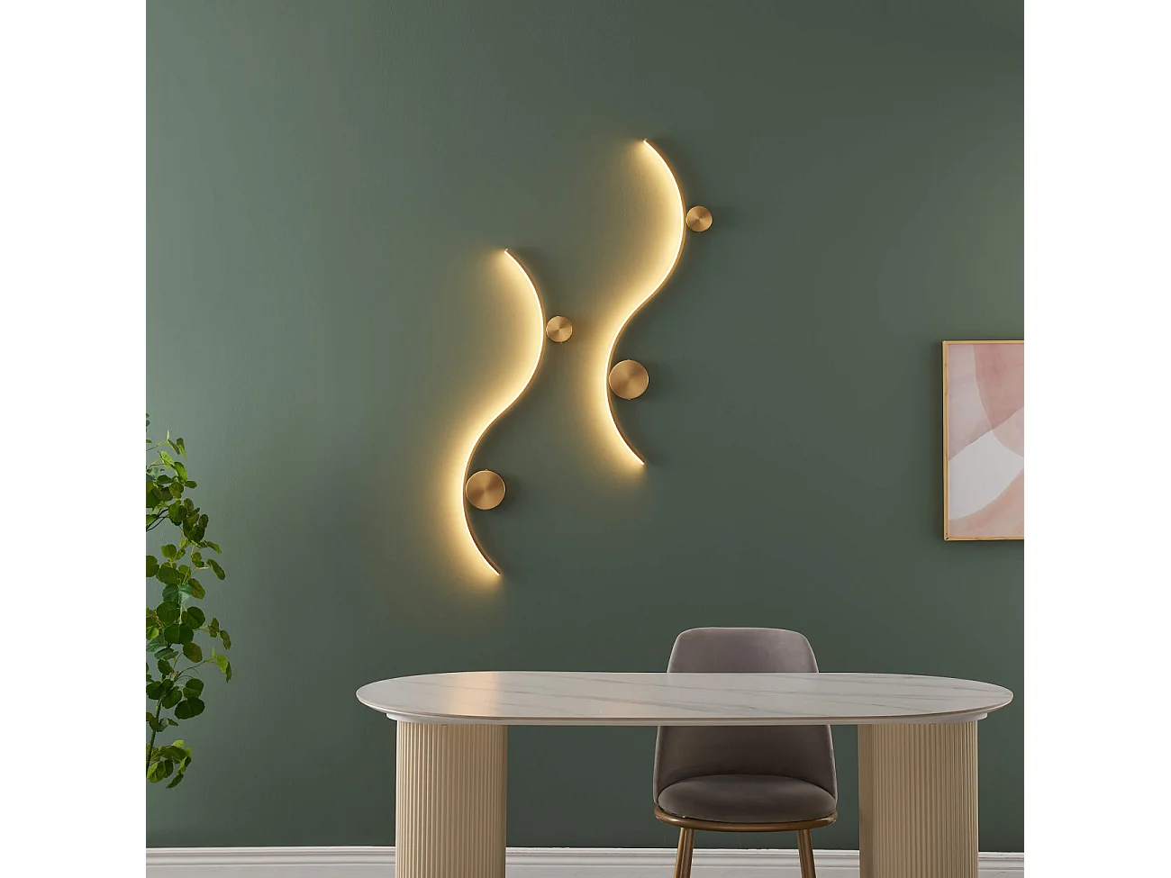 Applique LED design longue vague double support laiton - Curva