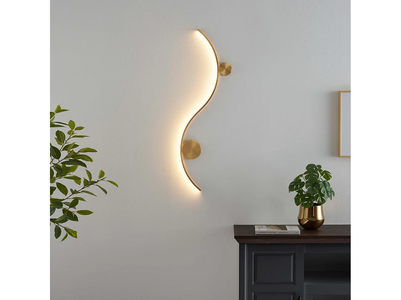 Applique LED design longue vague double support laiton - Curva