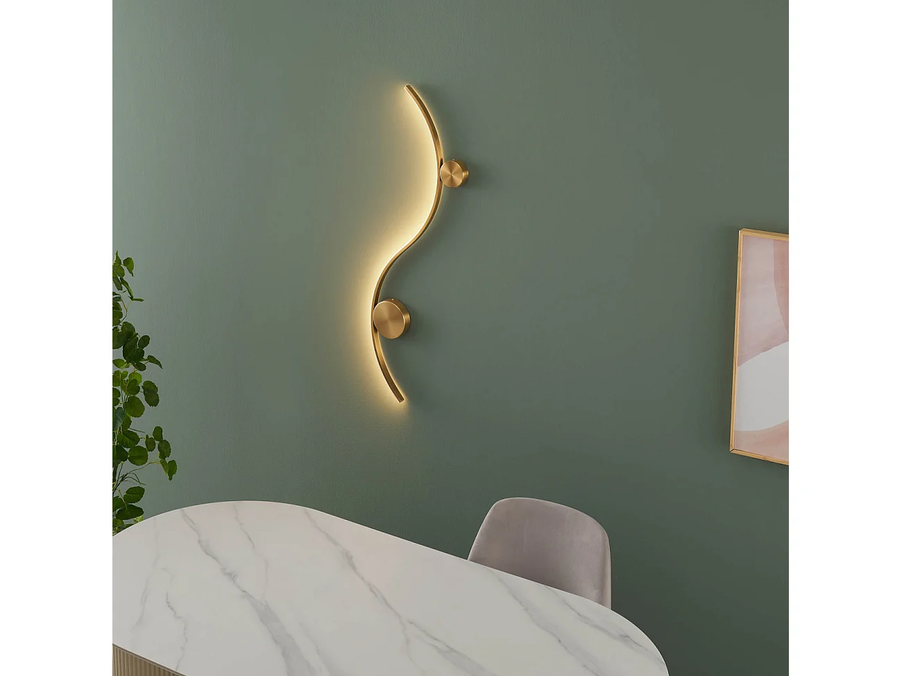 Applique LED design longue vague double support laiton - Curva