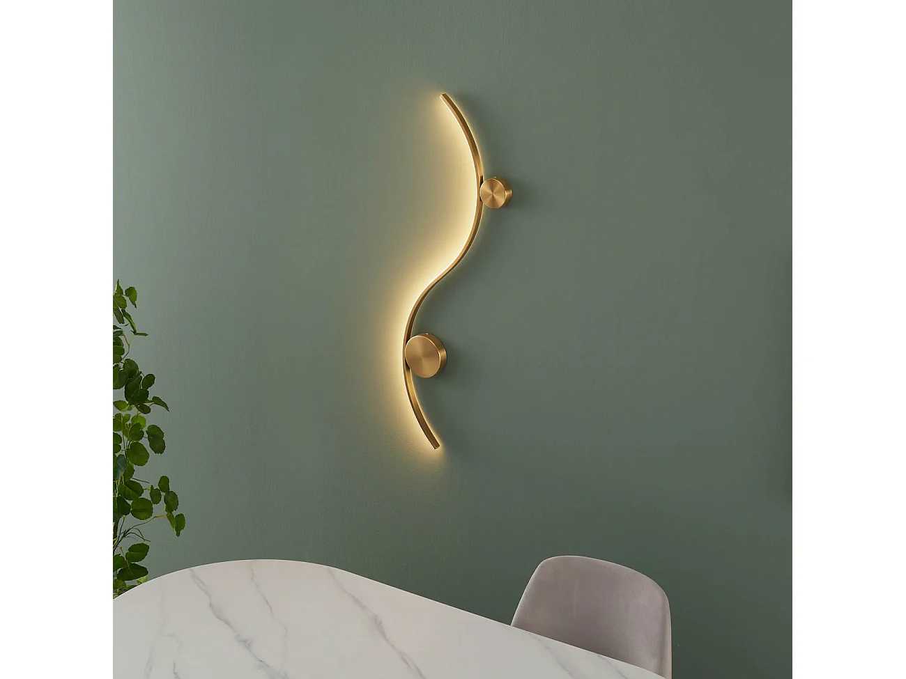 Applique LED design longue vague double support laiton - Curva