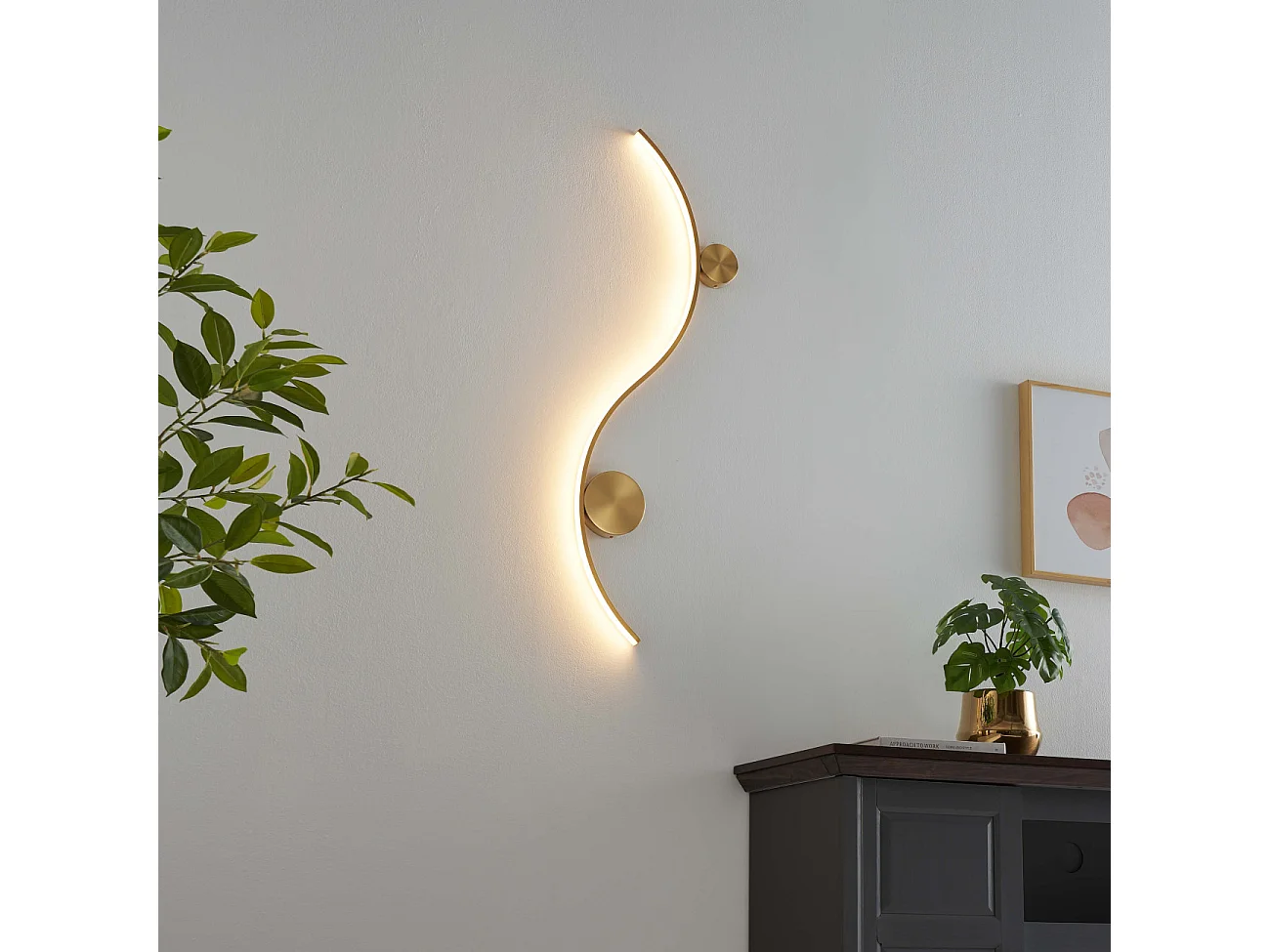 Applique LED design longue vague double support laiton - Curva