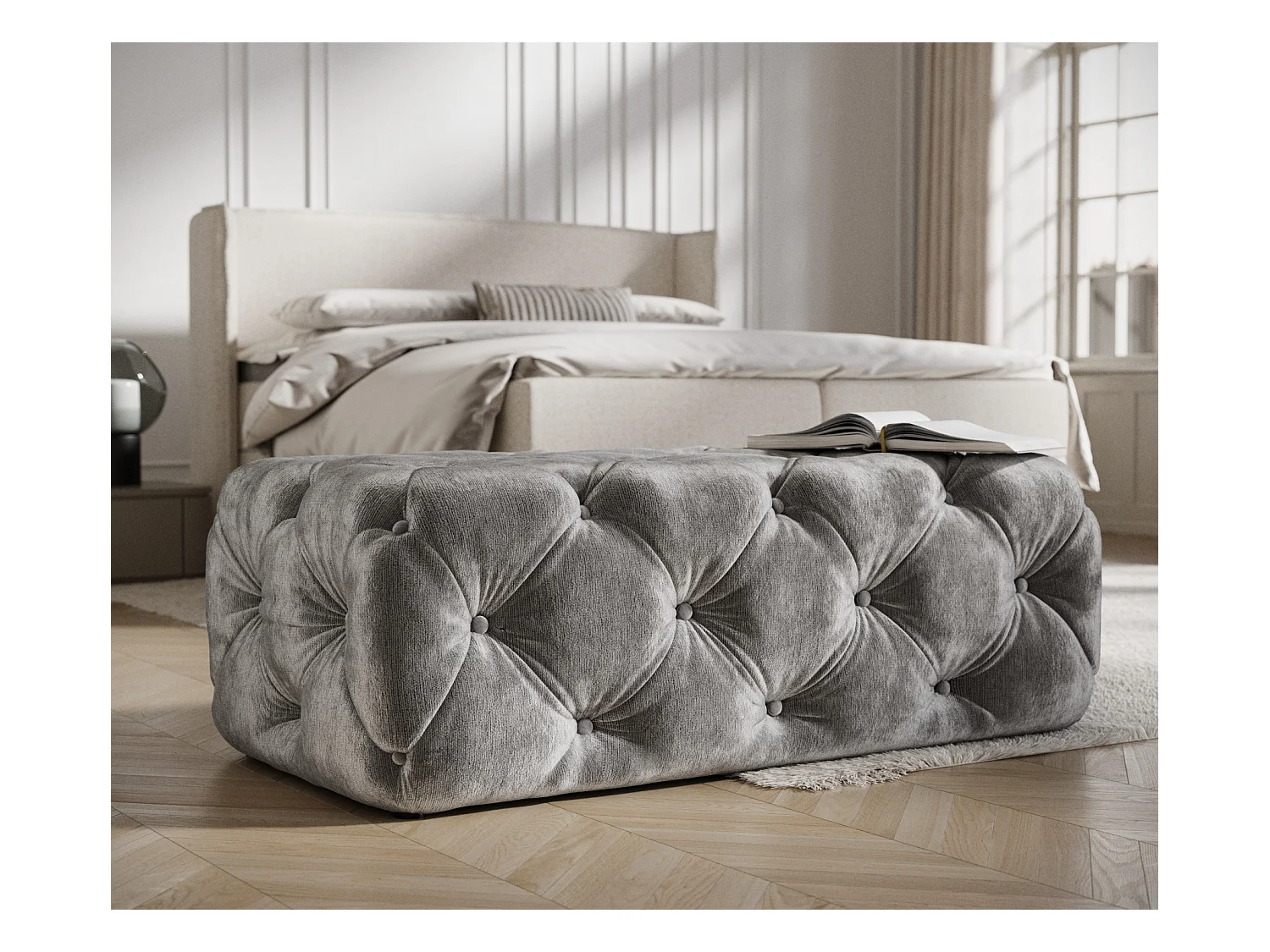 Puff Cosimo - Chenille-Stoff - grau