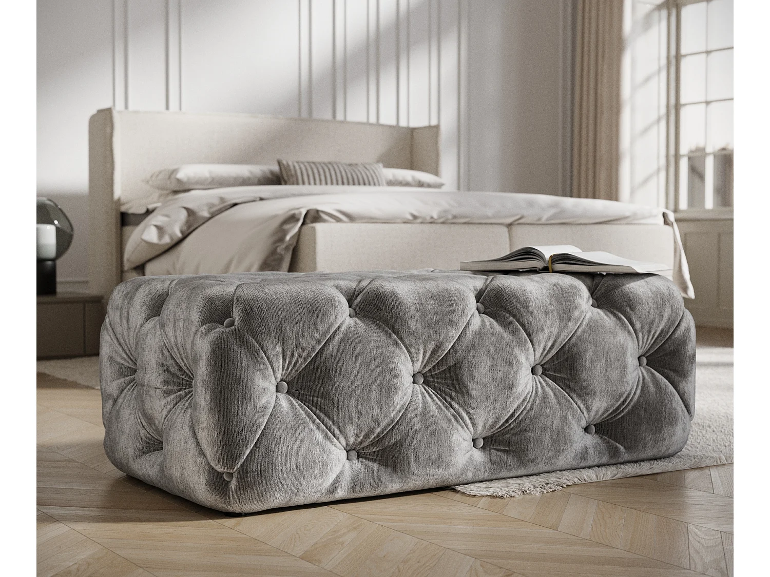 Pouf en tissu chenille Cosimo - gris